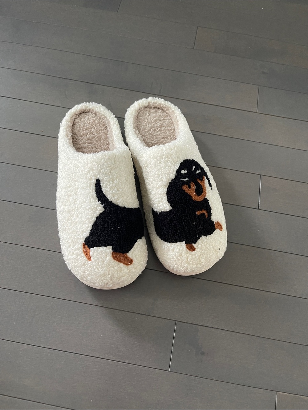 Cozy Cream boucle Dachshund Slippers - Plush Dog Design